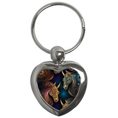 Pattern With Horses Key Chain (heart)