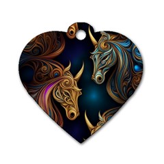 Pattern With Horses Dog Tag Heart (one Side)