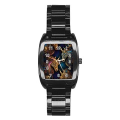 Pattern With Horses Stainless Steel Barrel Watch