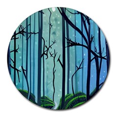 Nature Outdoors Night Trees Scene Forest Woods Light Moonlight Wilderness Stars Round Mousepad