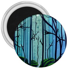 Nature Outdoors Night Trees Scene Forest Woods Light Moonlight Wilderness Stars 3  Magnets