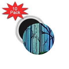 Nature Outdoors Night Trees Scene Forest Woods Light Moonlight Wilderness Stars 1 75  Magnets (10 Pack) 