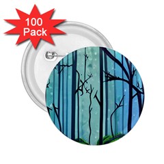 Nature Outdoors Night Trees Scene Forest Woods Light Moonlight Wilderness Stars 2 25  Buttons (100 Pack) 