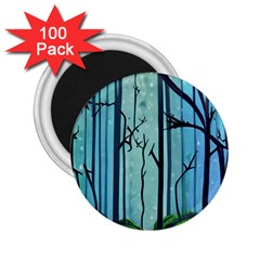 Nature Outdoors Night Trees Scene Forest Woods Light Moonlight Wilderness Stars 2 25  Magnets (100 Pack) 