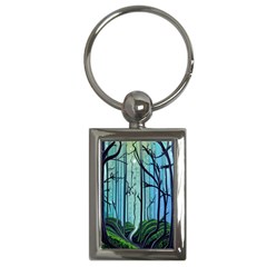 Nature Outdoors Night Trees Scene Forest Woods Light Moonlight Wilderness Stars Key Chain (rectangle)