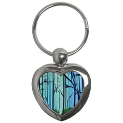 Nature Outdoors Night Trees Scene Forest Woods Light Moonlight Wilderness Stars Key Chain (heart)