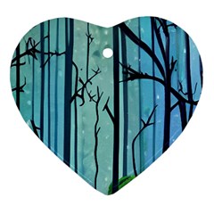 Nature Outdoors Night Trees Scene Forest Woods Light Moonlight Wilderness Stars Heart Ornament (two Sides)