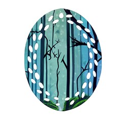 Nature Outdoors Night Trees Scene Forest Woods Light Moonlight Wilderness Stars Ornament (oval Filigree)