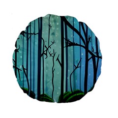 Nature Outdoors Night Trees Scene Forest Woods Light Moonlight Wilderness Stars Standard 15  Premium Round Cushions by Grandong
