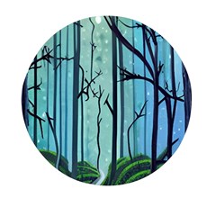 Nature Outdoors Night Trees Scene Forest Woods Light Moonlight Wilderness Stars Mini Round Pill Box