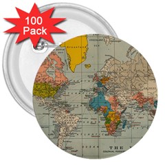 Vintage World Map 3  Buttons (100 Pack) 