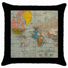 Vintage World Map Throw Pillow Case (black)