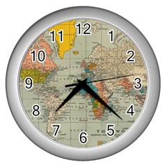 Vintage World Map Wall Clock (silver)