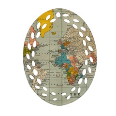 Vintage World Map Oval Filigree Ornament (two Sides)