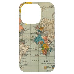 Vintage World Map Iphone 14 Pro Black Uv Print Case