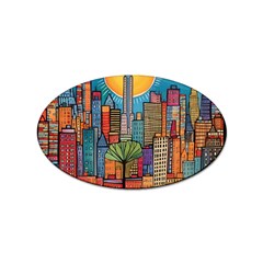 City New York Nyc Skyscraper Skyline Downtown Night Business Urban Travel Landmark Building Architec Sticker Oval (10 Pack)