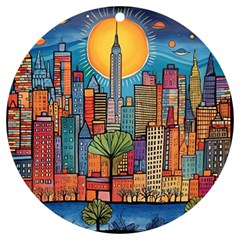 City New York Nyc Skyscraper Skyline Downtown Night Business Urban Travel Landmark Building Architec Uv Print Acrylic Ornament Round