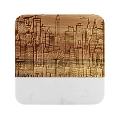 City New York Nyc Skyscraper Skyline Downtown Night Business Urban Travel Landmark Building Architec Marble Wood Coaster (square) by Posterlux