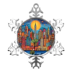 City New York Nyc Skyscraper Skyline Downtown Night Business Urban Travel Landmark Building Architec Metal Small Snowflake Ornament