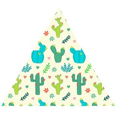 Cactus Succulents Floral Seamless Pattern Wooden Puzzle Triangle