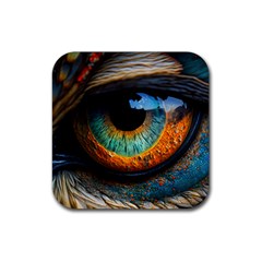 Eye Bird Feathers Vibrant Rubber Coaster (square)