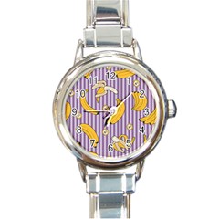 Pattern Bananas Fruit Tropical Seamless Texture Graphics Round Italian Charm Watch by Bedest