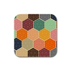 Abstract Hex Hexagon Grid Pattern Honeycomb Rubber Square Coaster (4 Pack)