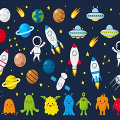 Big Set Cute Astronauts Space Planets Stars Aliens Rockets Ufo Constellations Satellite Moon Rover V Play Mat (square)