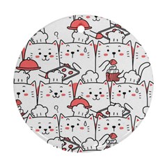 Cute Cat Chef Cooking Seamless Pattern Cartoon Round Ornament (two Sides) by Bedest