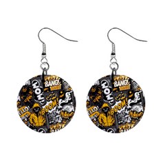 Boom Bang Art Crazy Drawing Graffiti Hello Retro Sayings Yellow Mini Button Earrings