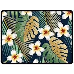 Seamless Pattern With Tropical Strelitzia Flowers Leaves Exotic Background Two Sides Fleece Blanket (large)