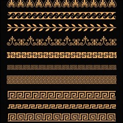 Set-antique-greek-borders-seamless-ornaments-golden-color-black-background-flat-style-greece-concept Play Mat (square)