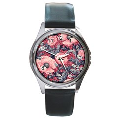 Vintage Floral Poppies Round Metal Watch