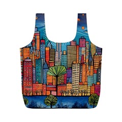 City New York Nyc Skyscraper Skyline Downtown Night Business Urban Travel Landmark Building Architec Full Print Recycle Bag (m)