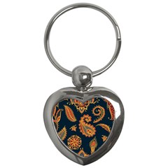 Bright-seamless-pattern-with-paisley-mehndi-elements-hand-drawn-wallpaper-with-floral-traditional-in Key Chain (heart)