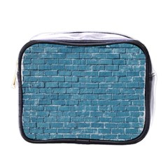 White And Blue Brick Wall Mini Toiletries Bag (one Side) by Azkajaya