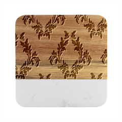 Yellow Regal Filagree Pattern Marble Wood Coaster (square)