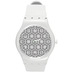 Halftone Tech Hexagons Seamless Pattern Round Plastic Sport Watch (m) by Ket1n9