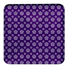 White Pentacle And Purple Pattern Square Glass Fridge Magnet (4 Pack)