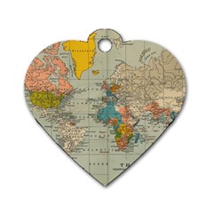 Vintage World Map Dog Tag Heart (two Sides)