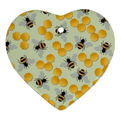 Bees Pattern Honey Bee Bug Honeycomb Honey Beehive Heart Ornament (two Sides) by Bedest