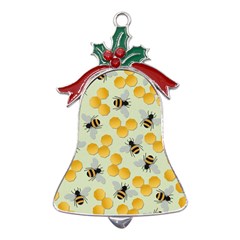 Bees Pattern Honey Bee Bug Honeycomb Honey Beehive Metal Holly Leaf Bell Ornament by Bedest