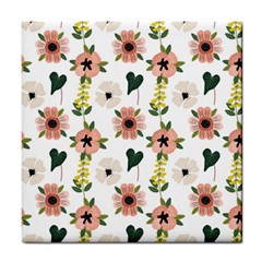 Flower White Pattern Floral Tile Coaster