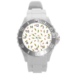 Leaves Pattern Seamless Texture Round Plastic Sport Watch (l)