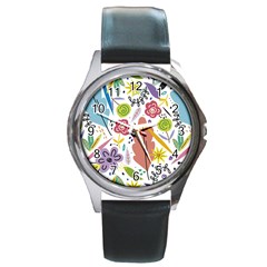 Summer Flowers Spring Background Round Metal Watch