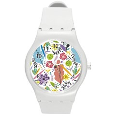 Summer Flowers Spring Background Round Plastic Sport Watch (M)