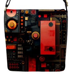 Tech Technology Pattern Flap Closure Messenger Bag (s)