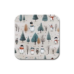 Snowman Snow Christmas Rubber Square Coaster (4 Pack)