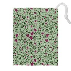 Swirls Foliage Leaves Green Drawstring Pouch (4xl)