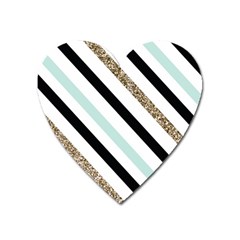 Pattern, Blue, Gold, Lines, Stripes Heart Magnet